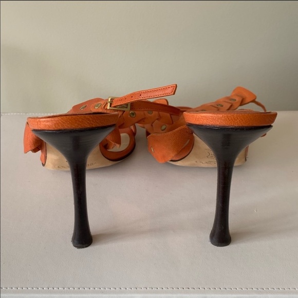 Jimmy Choo Orange & Brass Rivet Lace Sandals - Picture 7 of 8